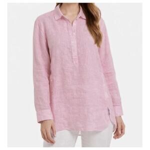 J McLaughlin Fallon 100% Linen Popover Tunic Top Sz M Light Pink Oversized